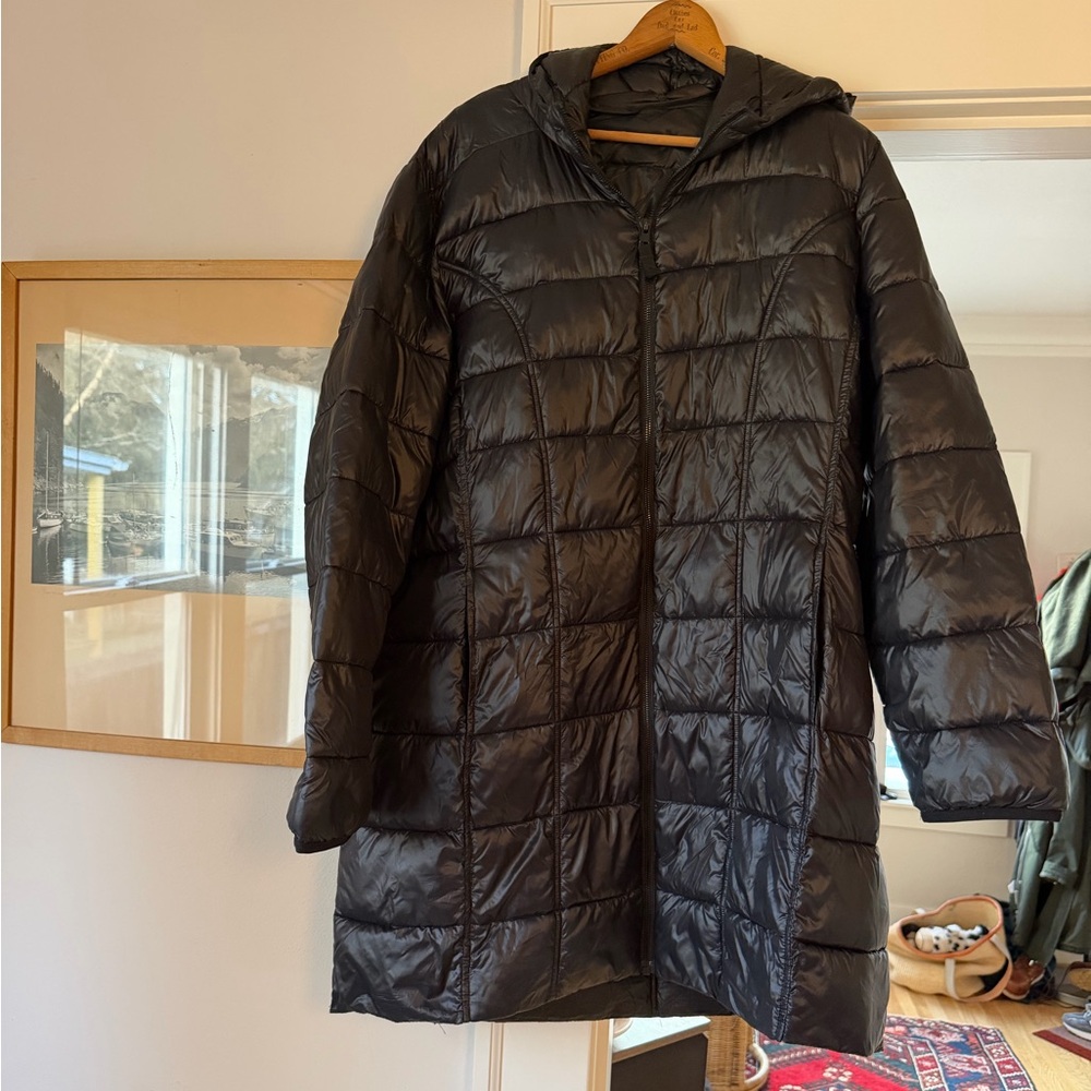 Aventura Women’s Black Long Puffer Coat XXL Hooded Lightweight Quilted Jacket